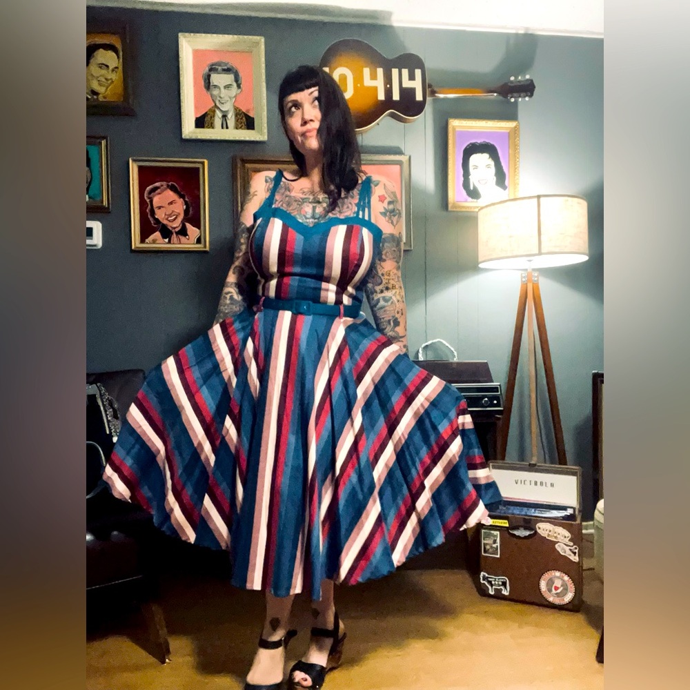 Collectif Stripey Dress! NWT! Belt Included, has pockets!